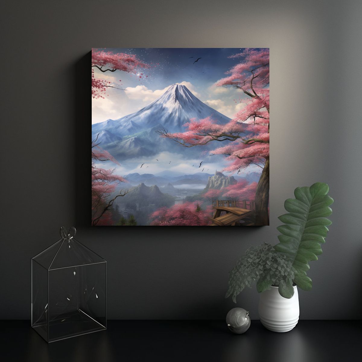 GENERICO - Pintura Cuadro Conceptual Montaña Japonesa Con 70x70 Cm