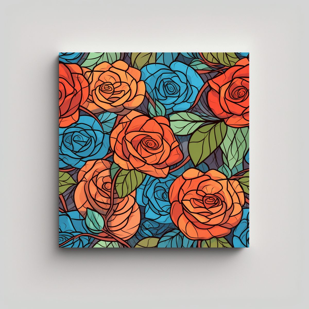 GENERICO - Bastidor De Tela Con Vitrales Y Rosas En Patrón 70x70 Cm