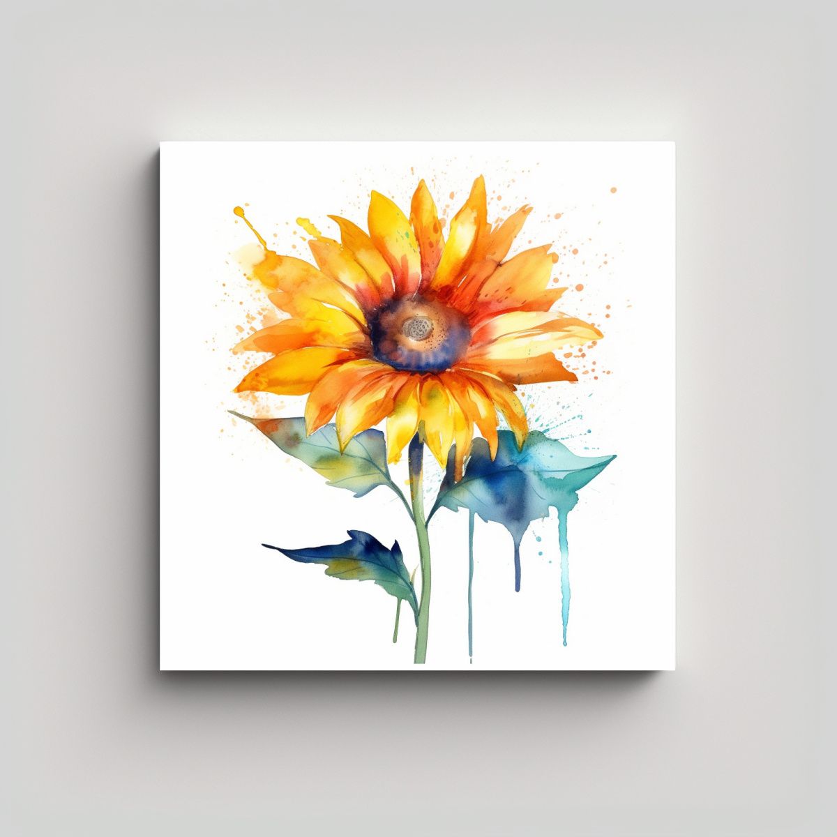 GENERICO - Cuadro Abstracto De Girasol En Acuarela Sobre 70x70 Cm