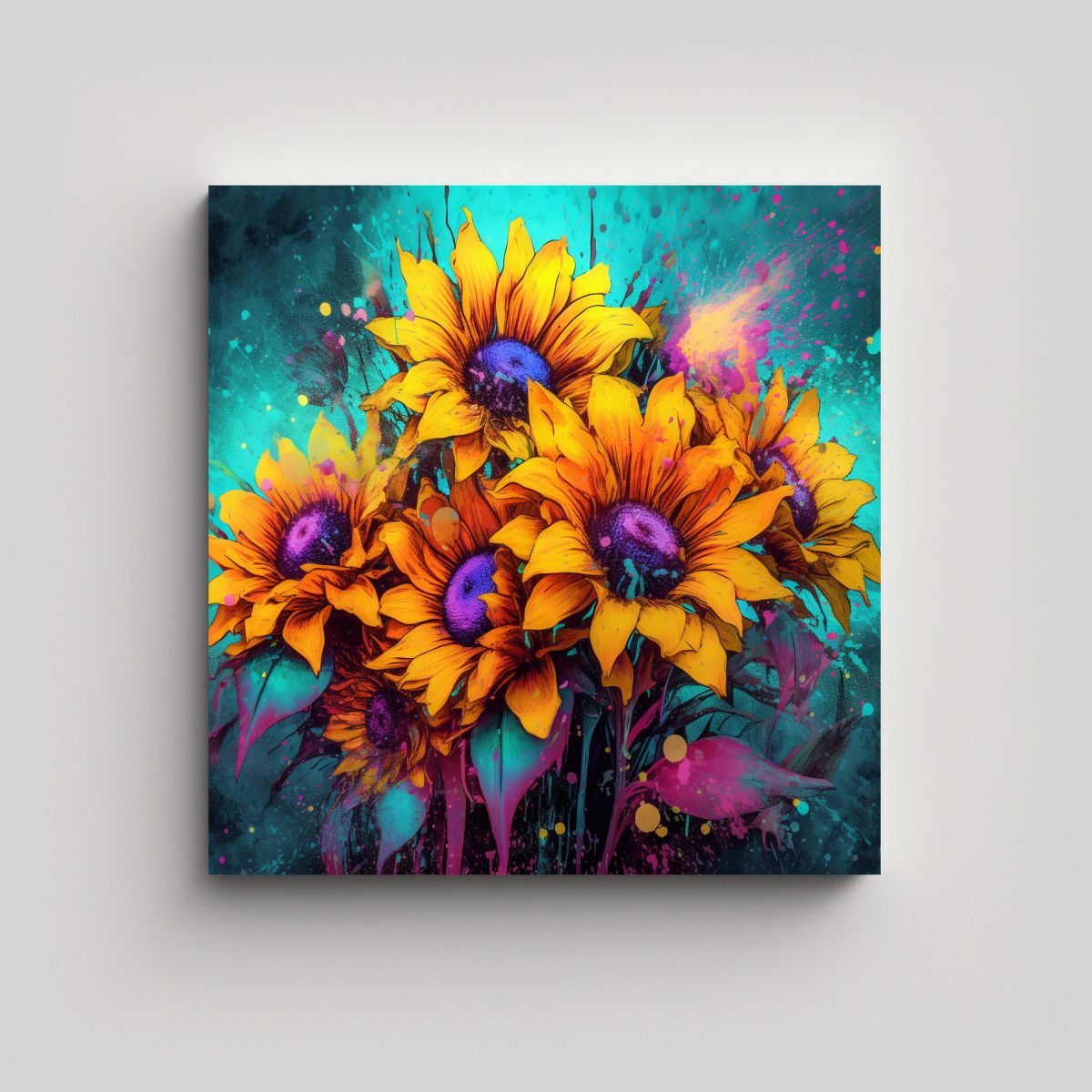 GENERICO - Cuadro De Girasoles Amarillos Con Fino Arte De 70x70 Cm