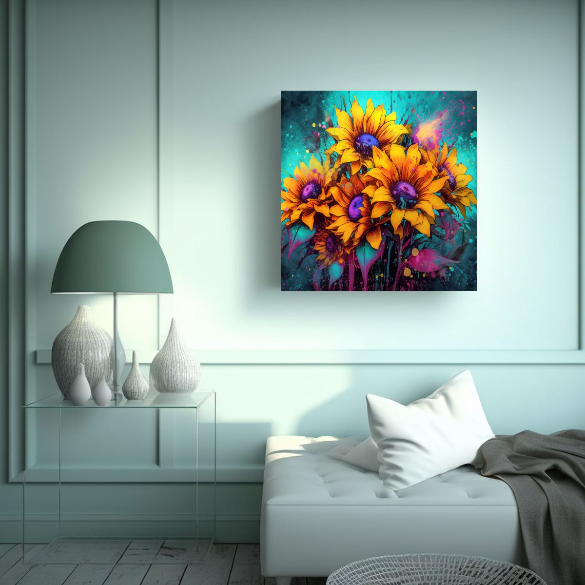 GENERICO - Cuadro De Girasoles Amarillos Con Fino Arte De 70x70 Cm
