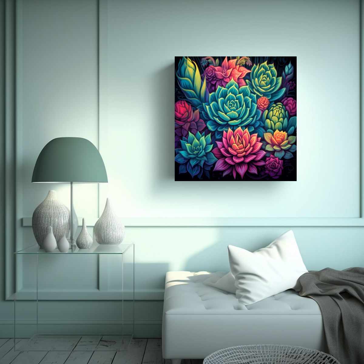 GENERICO - Impresionantes Cuadros De Suculentas Coloridas Al 90x90 Cm