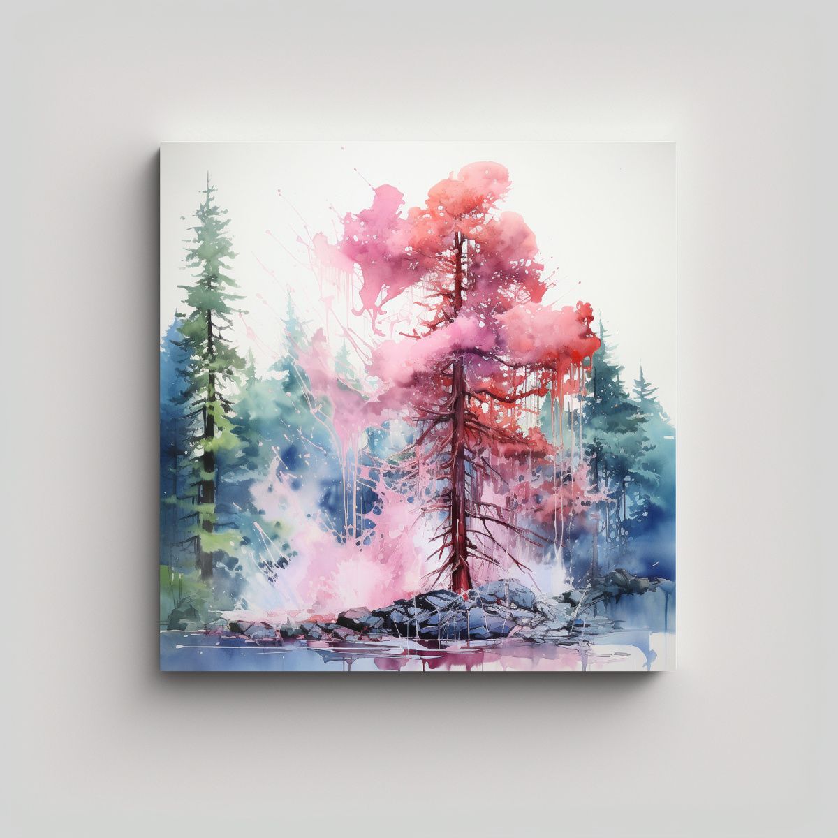 GENERICO - Cuadro Abstracto De Un árbol Redwood En Colores 80x80 Cm