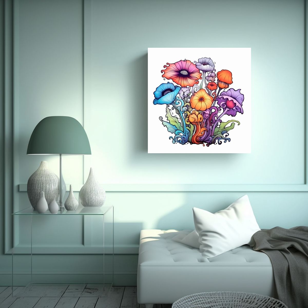 GENERICO - Ilustración De Flores Mágicas Juveniles 90x90 Cm.