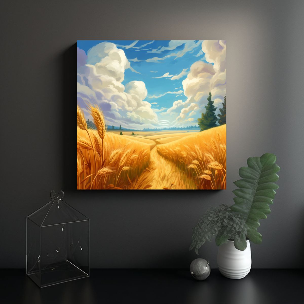 GENERICO - Cuadro Alegría Trigo Campo Fondo 90x90 Cm