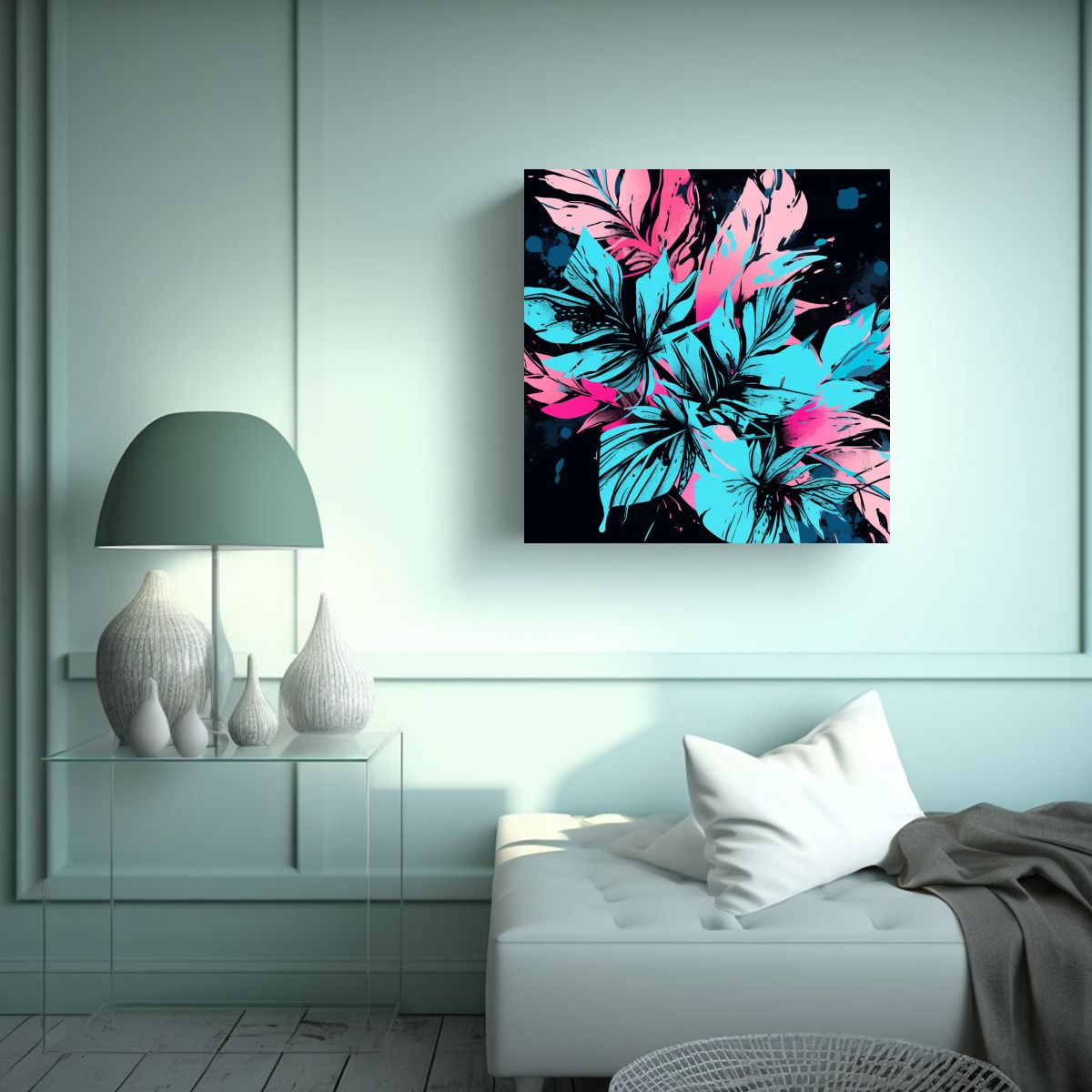 GENERICO - Arte Espectacular Para Sala En Turquesa Y Rosa 80x80 Cm.