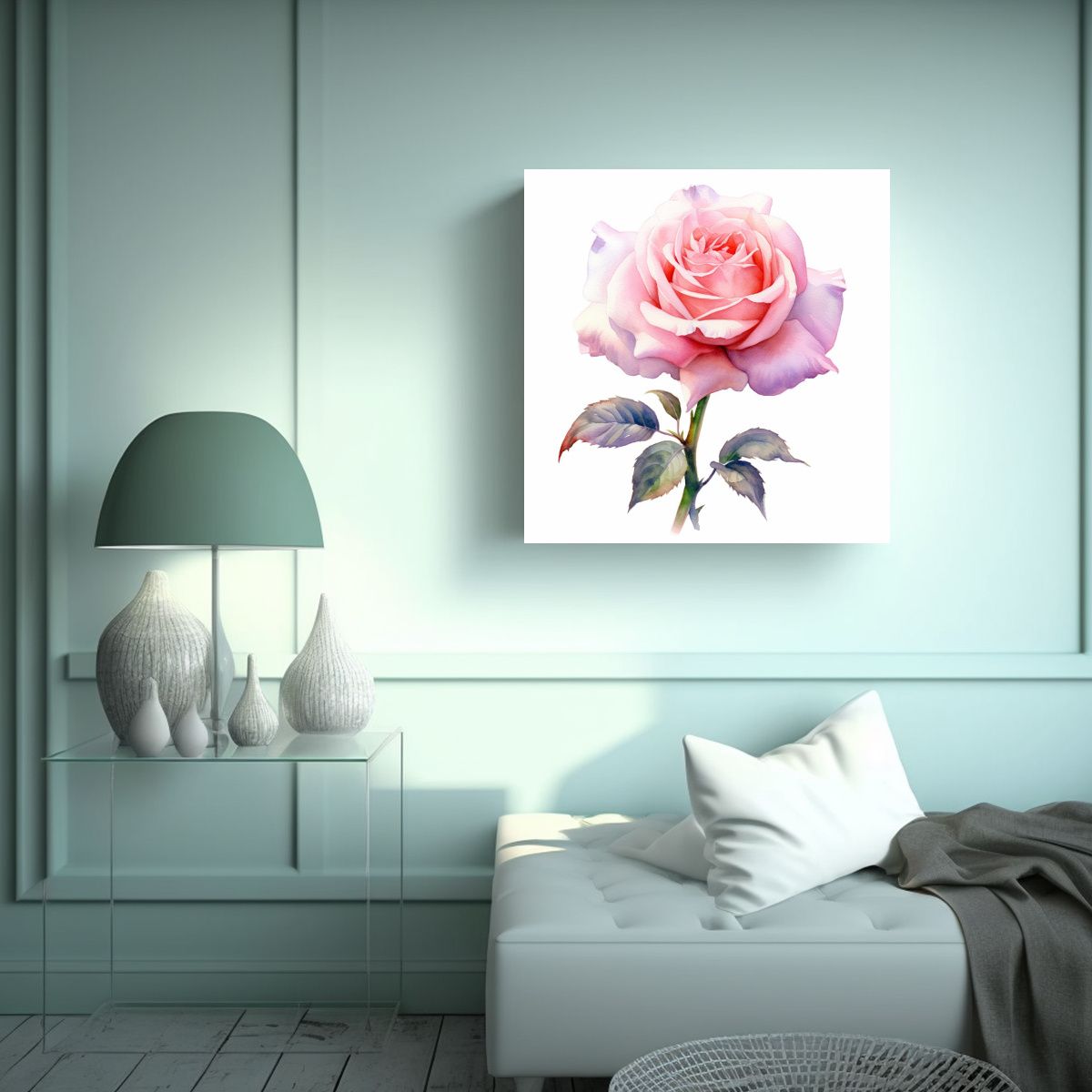 GENERICO - Cuadro Decorativo Canva De Rosa Acuarela Rosa 90x90 Cm