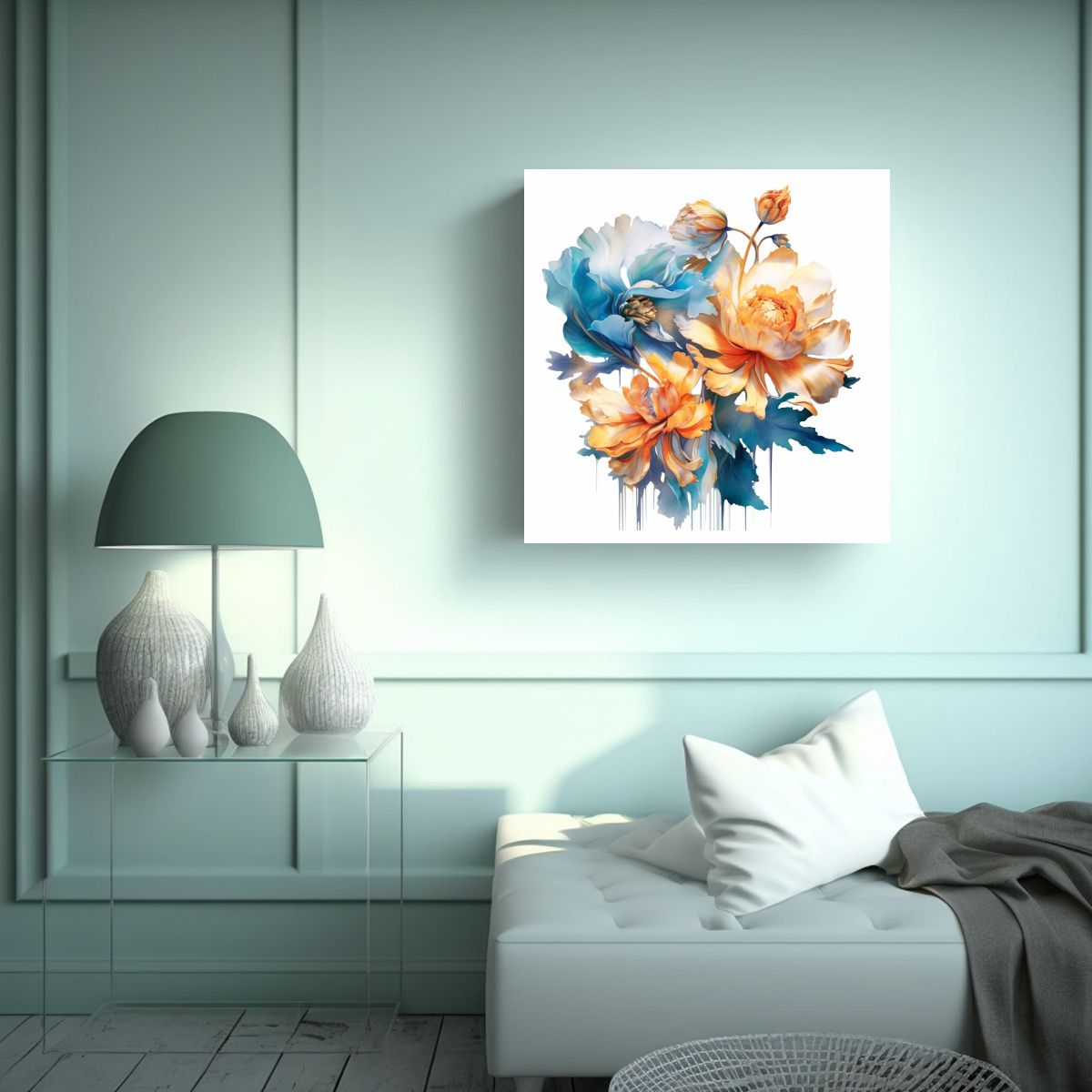 GENERICO - Abstracción Impactante Flores Acuarela En Tela 80x80 Cm