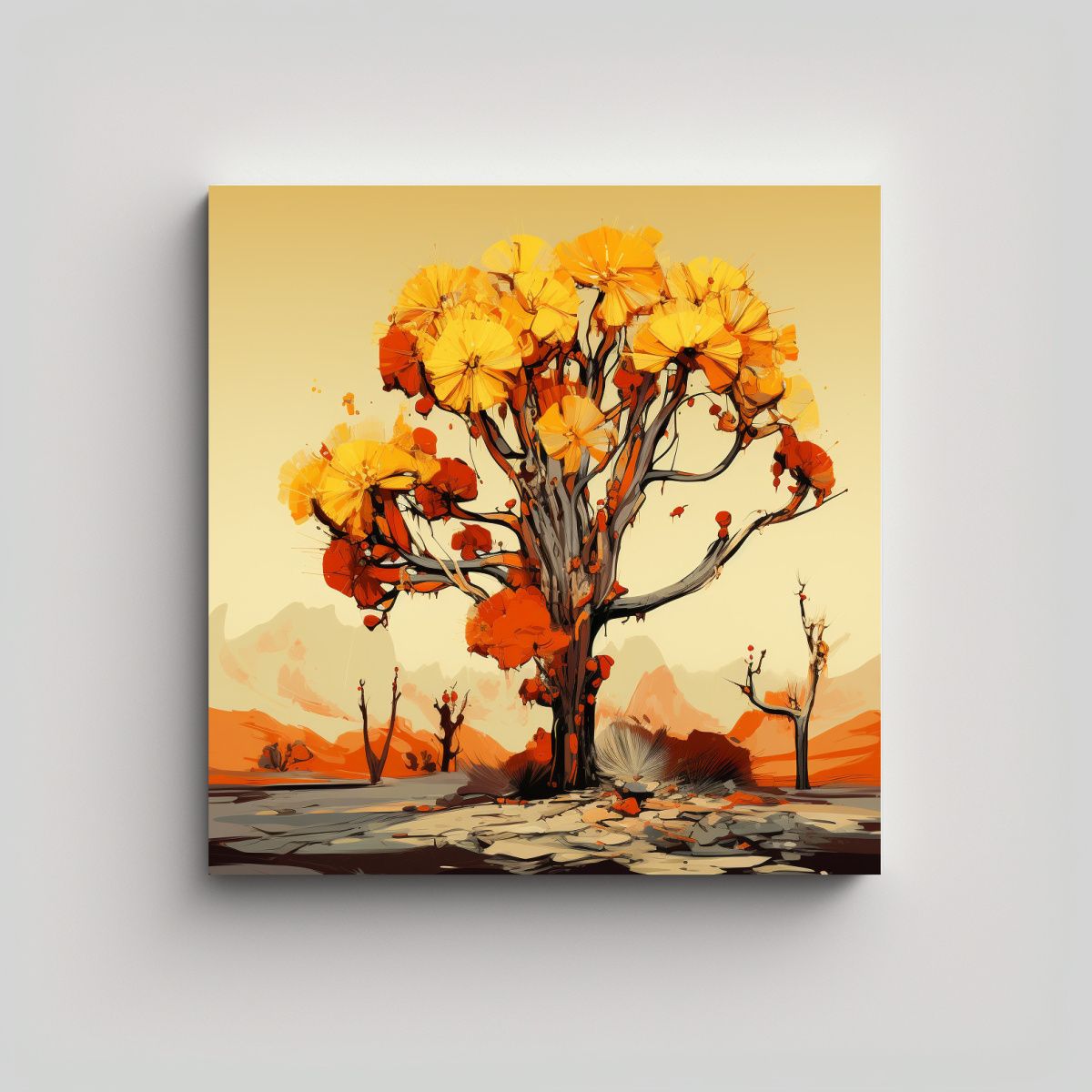 GENERICO - Paisaje Urbano En Acuarela Joshua Tree En 80x80 Cm.