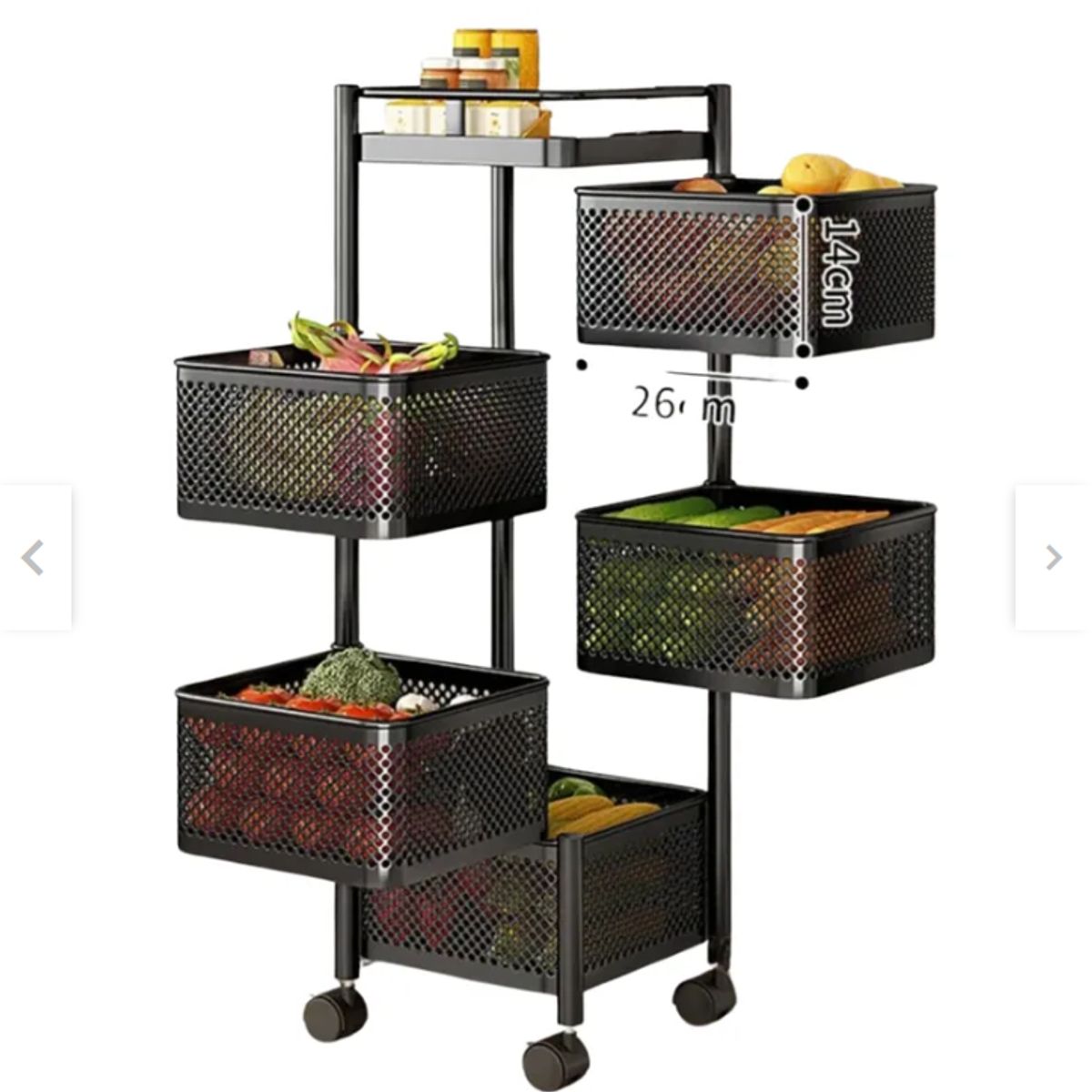 GENERICO - Carrito Verdulero Organizador 5 Cestas Estante Metálico Giratorio