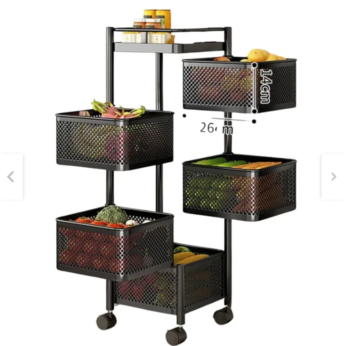 GENERICO - Carrito Verdulero Organizador 5 Cestas Estante Metálico Giratorio