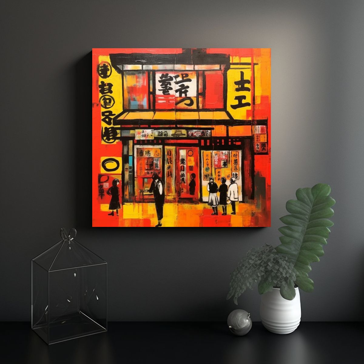 GENERICO - Cuadros Abstractos Rojo Amarillo Y Negro En 90x90 Cm.