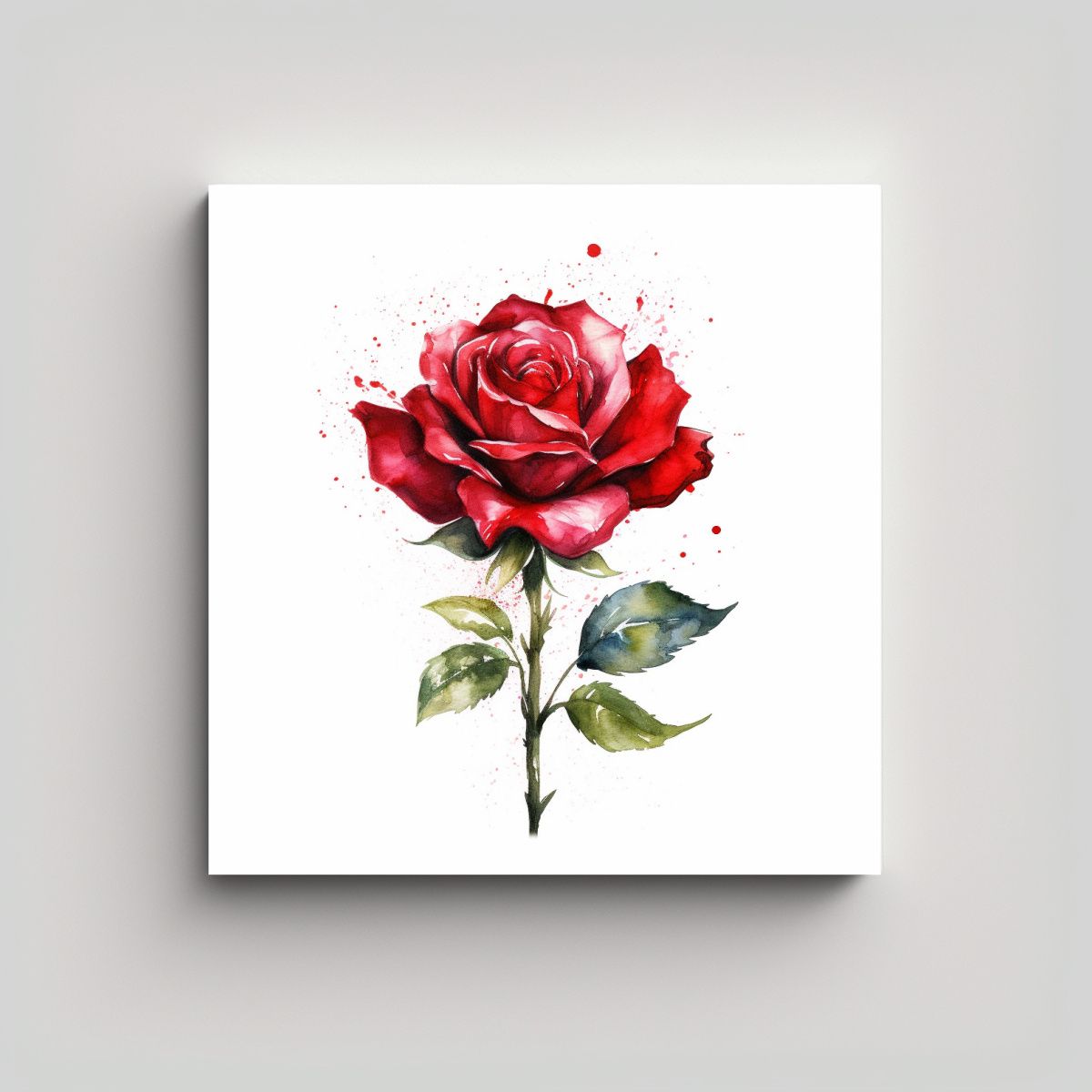 GENERICO - Cuadro Acuarela De Rosa Roja Para Decoración De 70x70 Cm