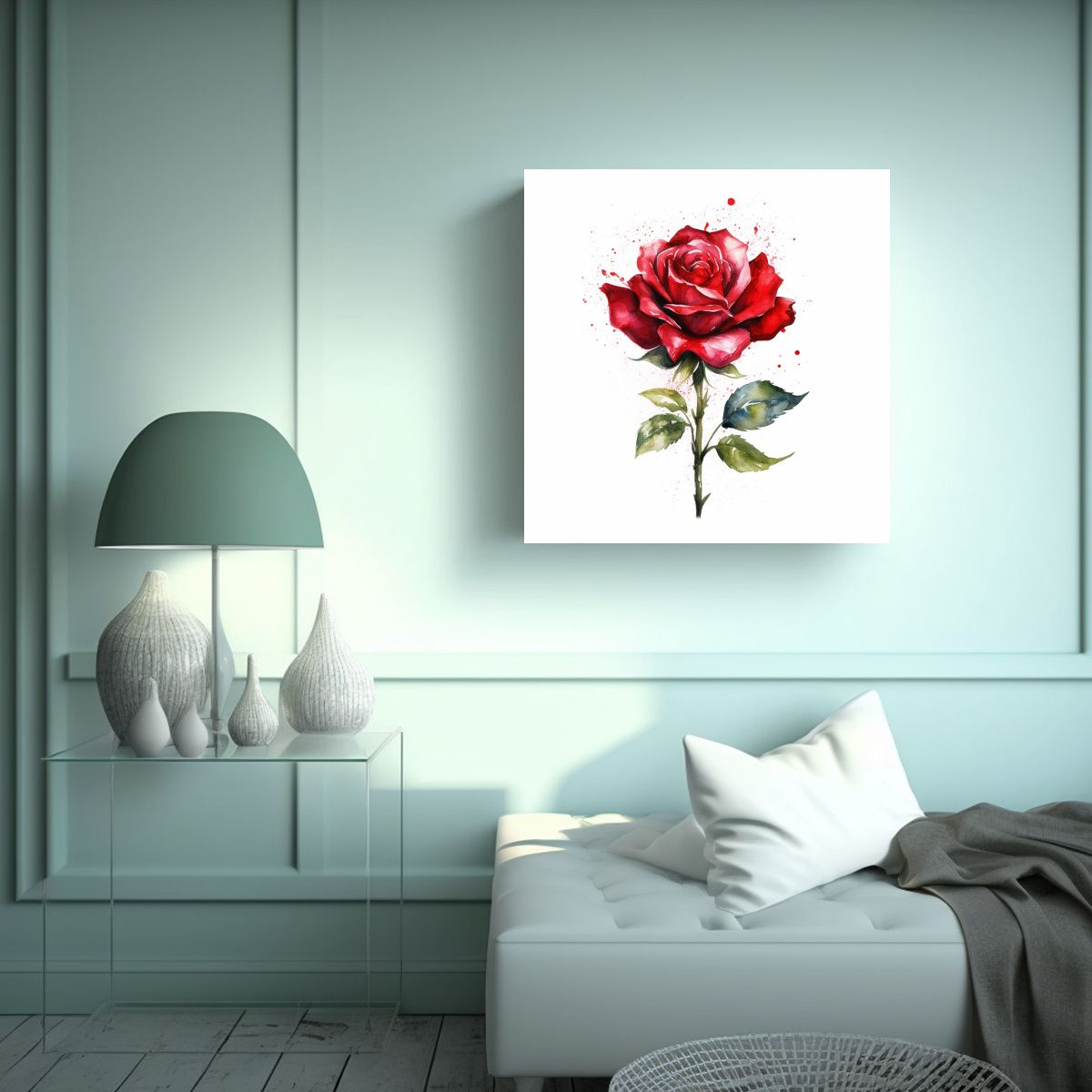 GENERICO - Cuadro Acuarela De Rosa Roja Para Decoración De 70x70 Cm