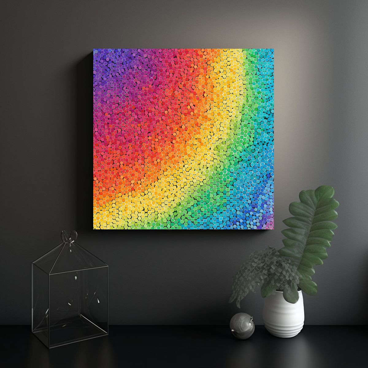 GENERICO - Pintura Puntoilista Arcoíris Para Fondo Virtual 80x80 Cm