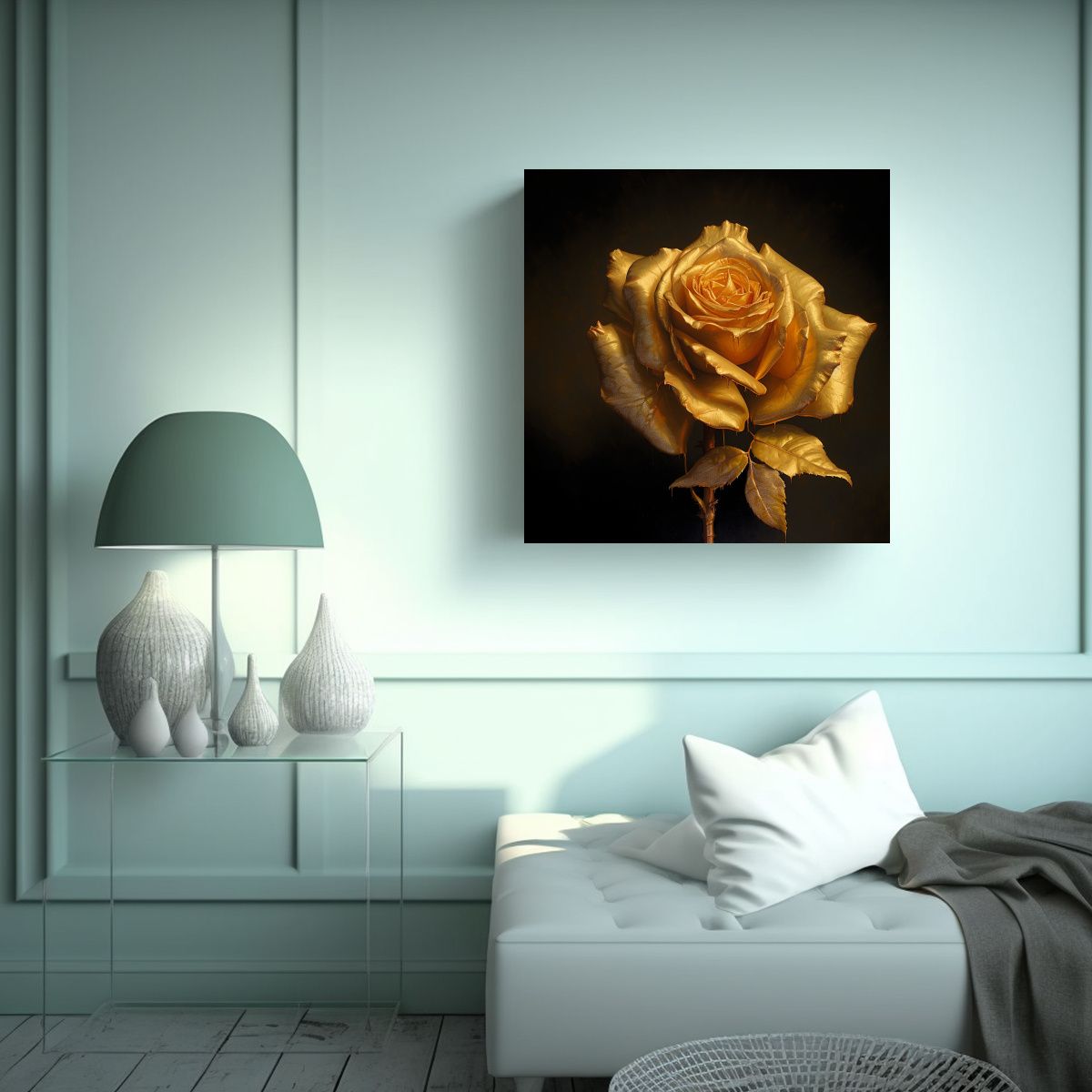 GENERICO - Cuadro Decorativo De Rosa Dorada Con Finas 90x90 Cm