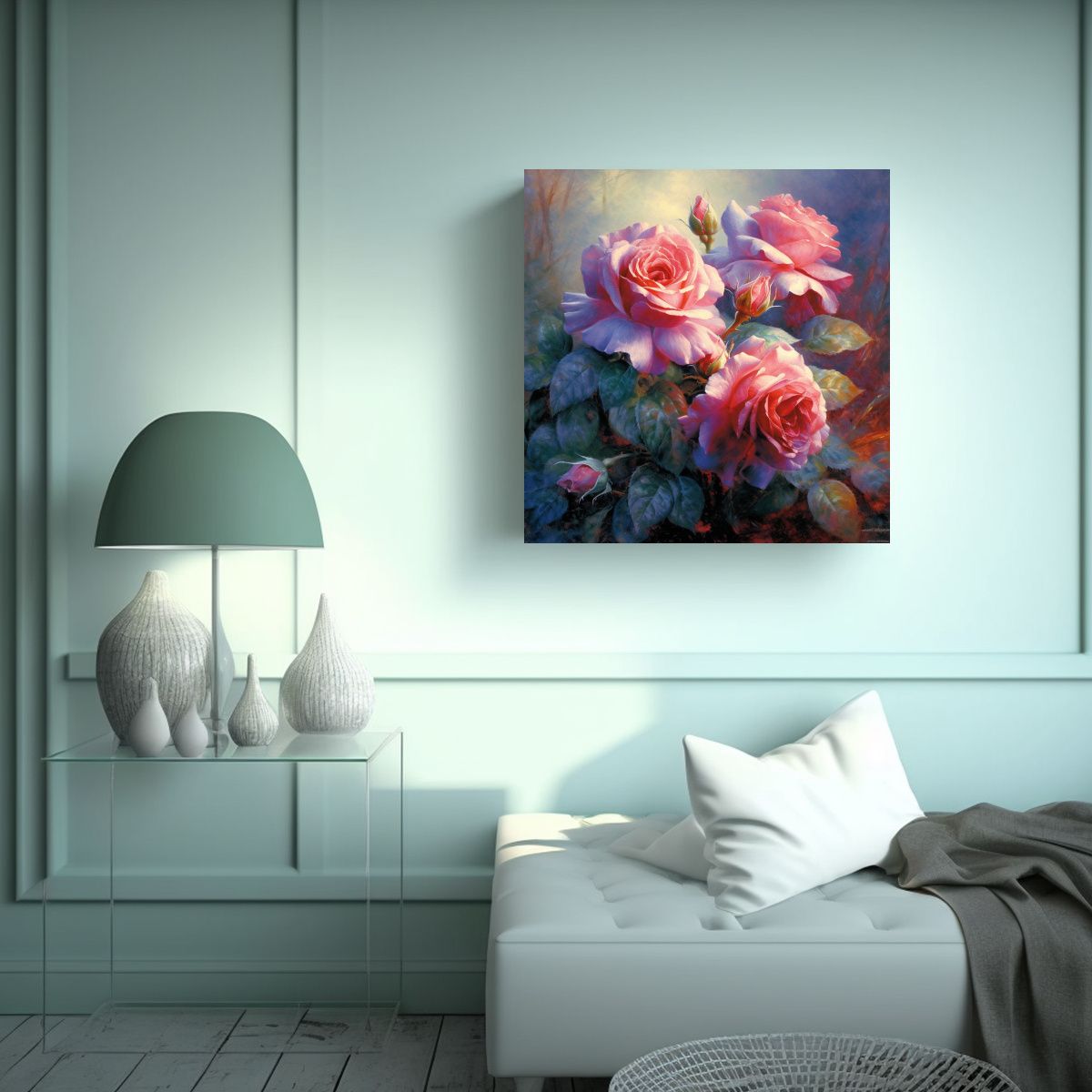 GENERICO - Composición De Rosas Rojas Moradas Y Azules En 80x80 Cm