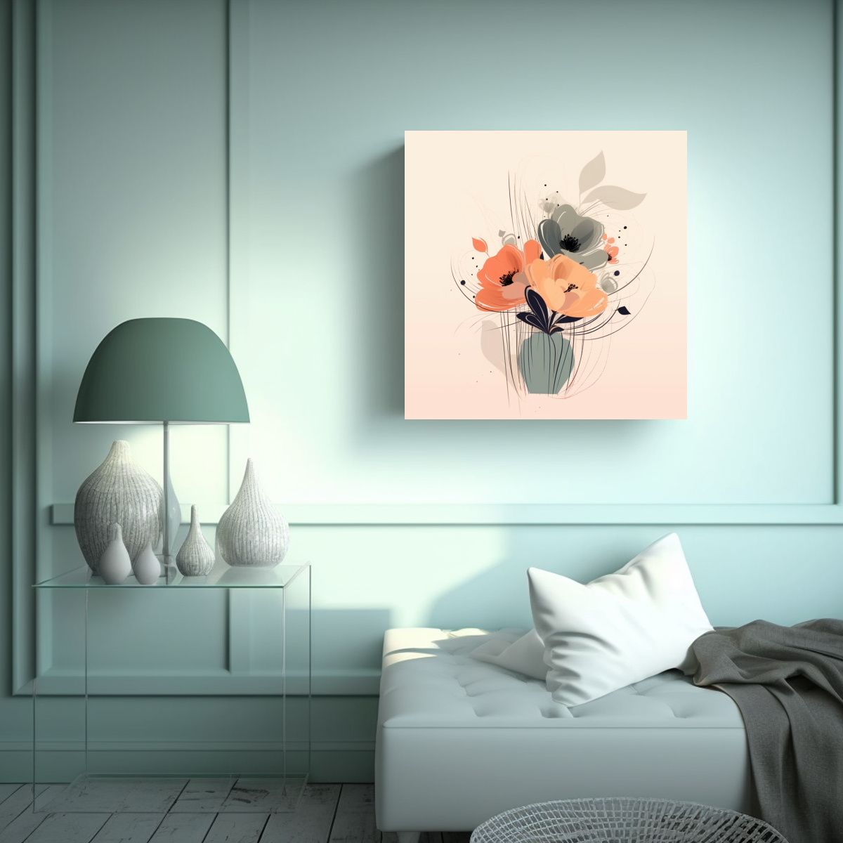 GENERICO - Imagen Abstracta Moderna De Ramo Floral En 70x70 Cm