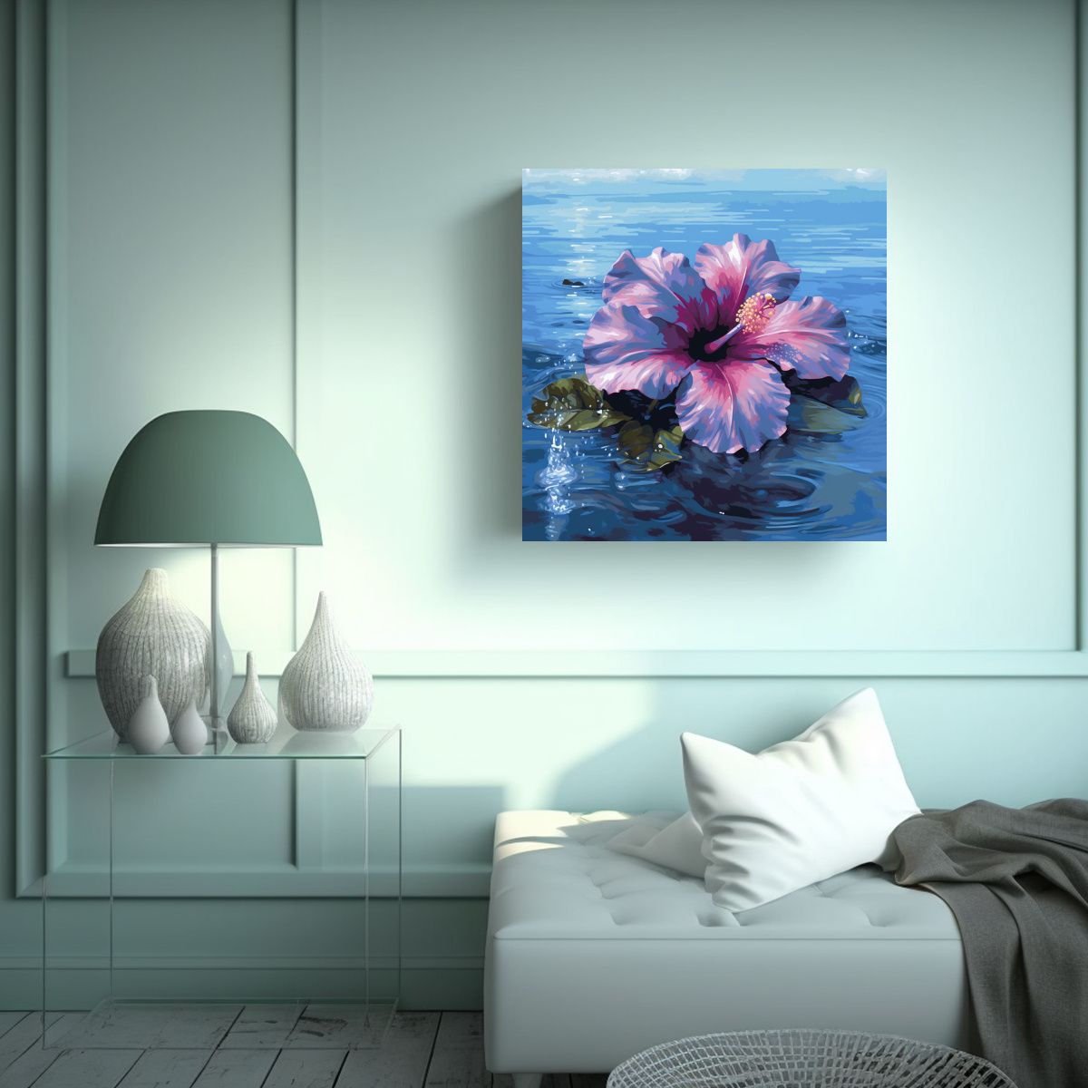 GENERICO - Cuadro Decorativo De Hibisco Azul En Agua 90x90 Cm.