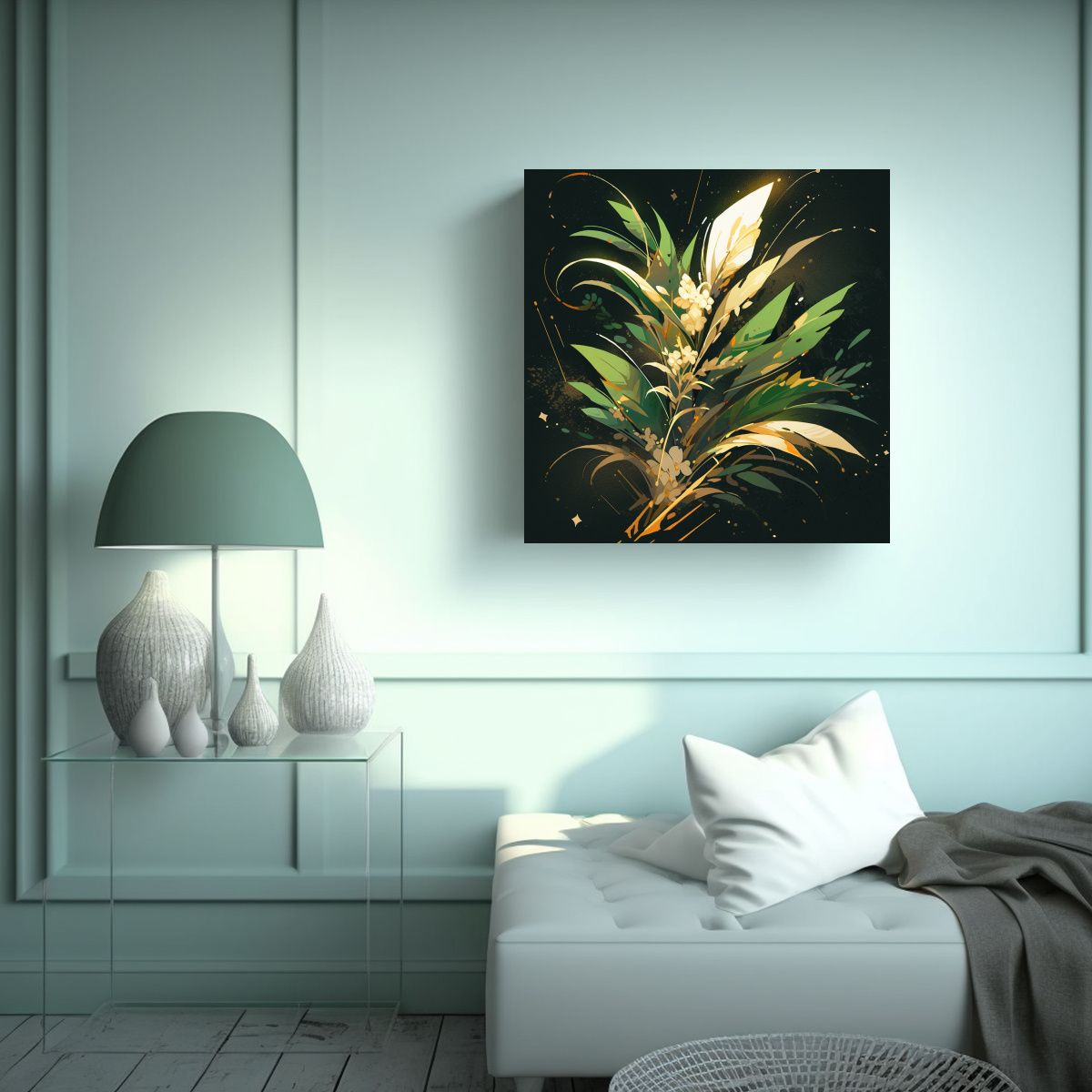 GENERICO - Cuadro Acuarela Green AND Gold Neonoir En Estilo 70x70 Cm