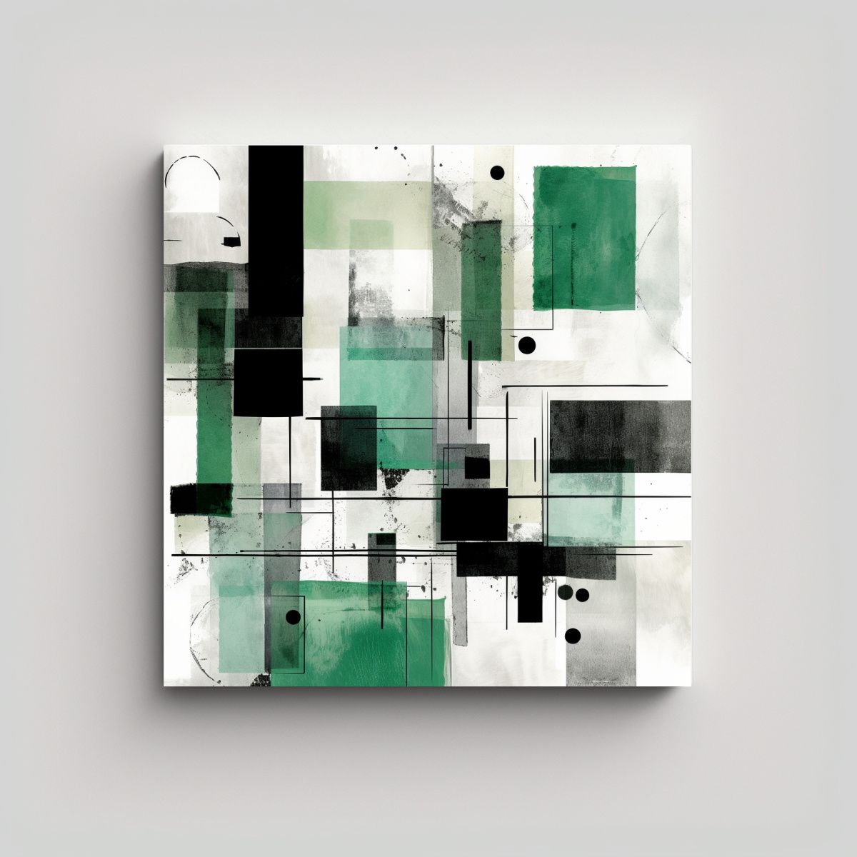 GENERICO - Pinturas Abstractas En Verde Negro Y Blanco 80x80 Cm