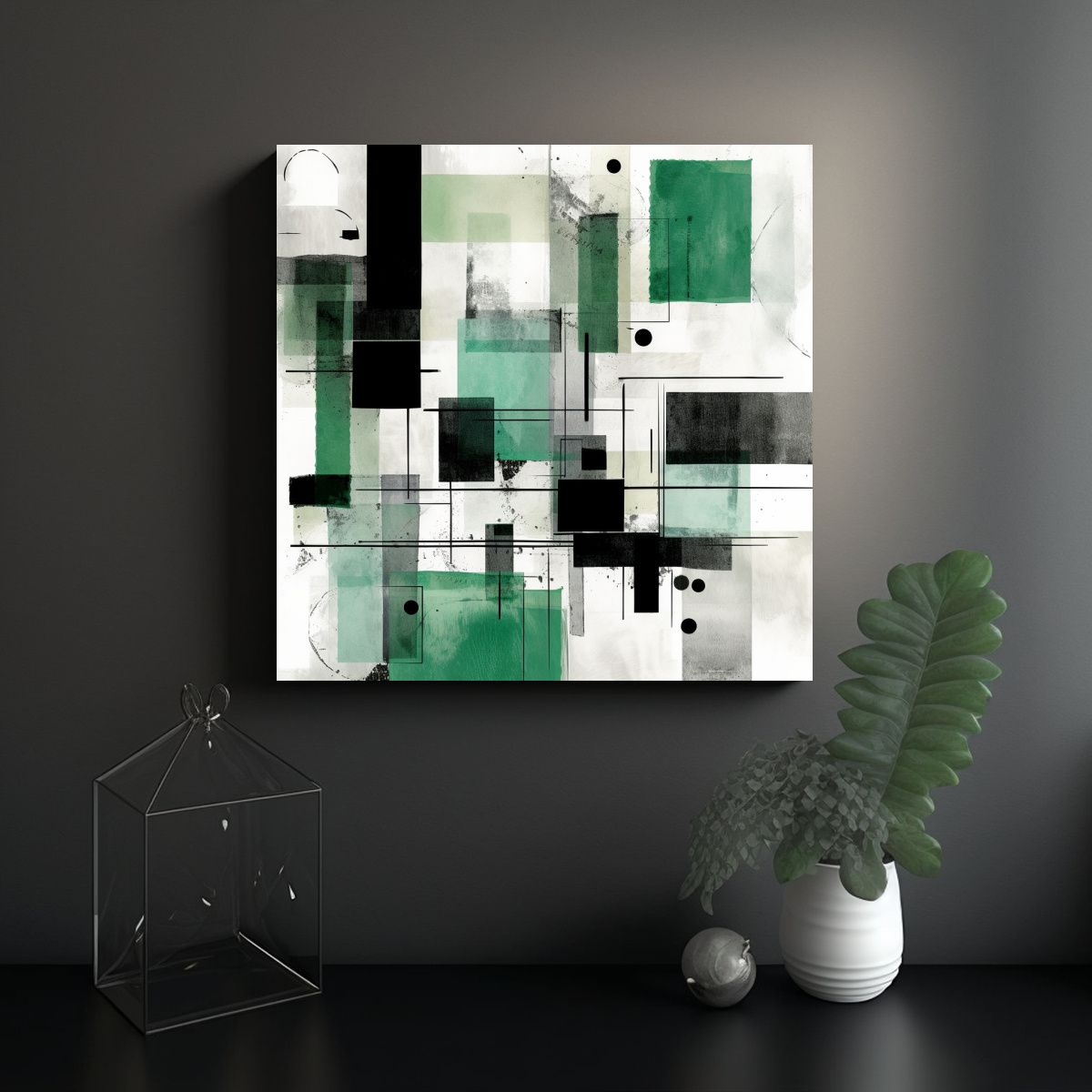 GENERICO - Pinturas Abstractas En Verde Negro Y Blanco 80x80 Cm