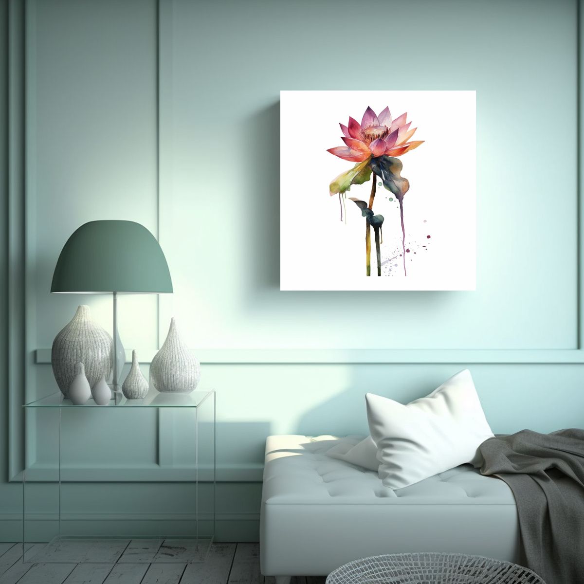 GENERICO - Arte Decorativo De Lirio Acuático En Acuarela 70x70 Cm