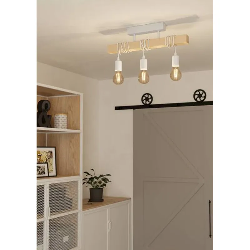 EGLO - Lámpara Techo Townshend acero madera blanco ajustable 3X60W Cód33166