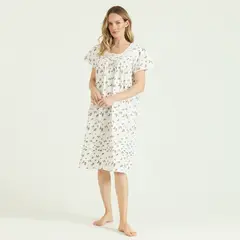 BARBIZON - Camisa de Dormir Tradicional Maria Blanco Estampado