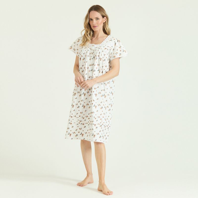 BARBIZON - Camisa de Dormir Tradicional Maria Blanco Estampado