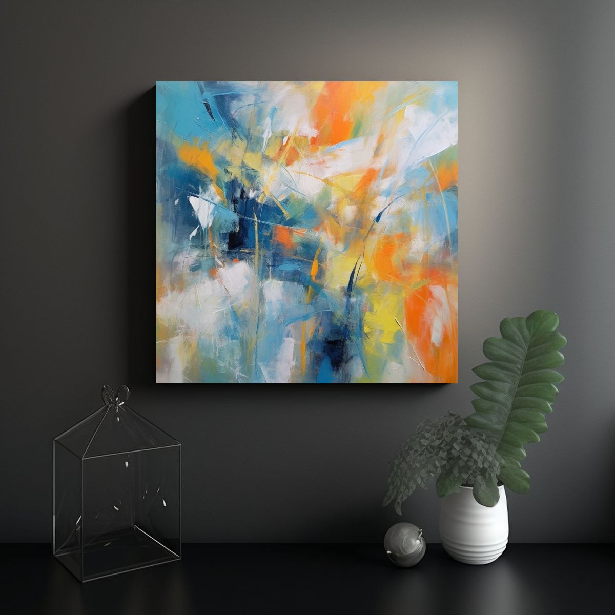 GENERICO - Pintura Al óleo Abstracta Armonía Cromática 80x80 Cm