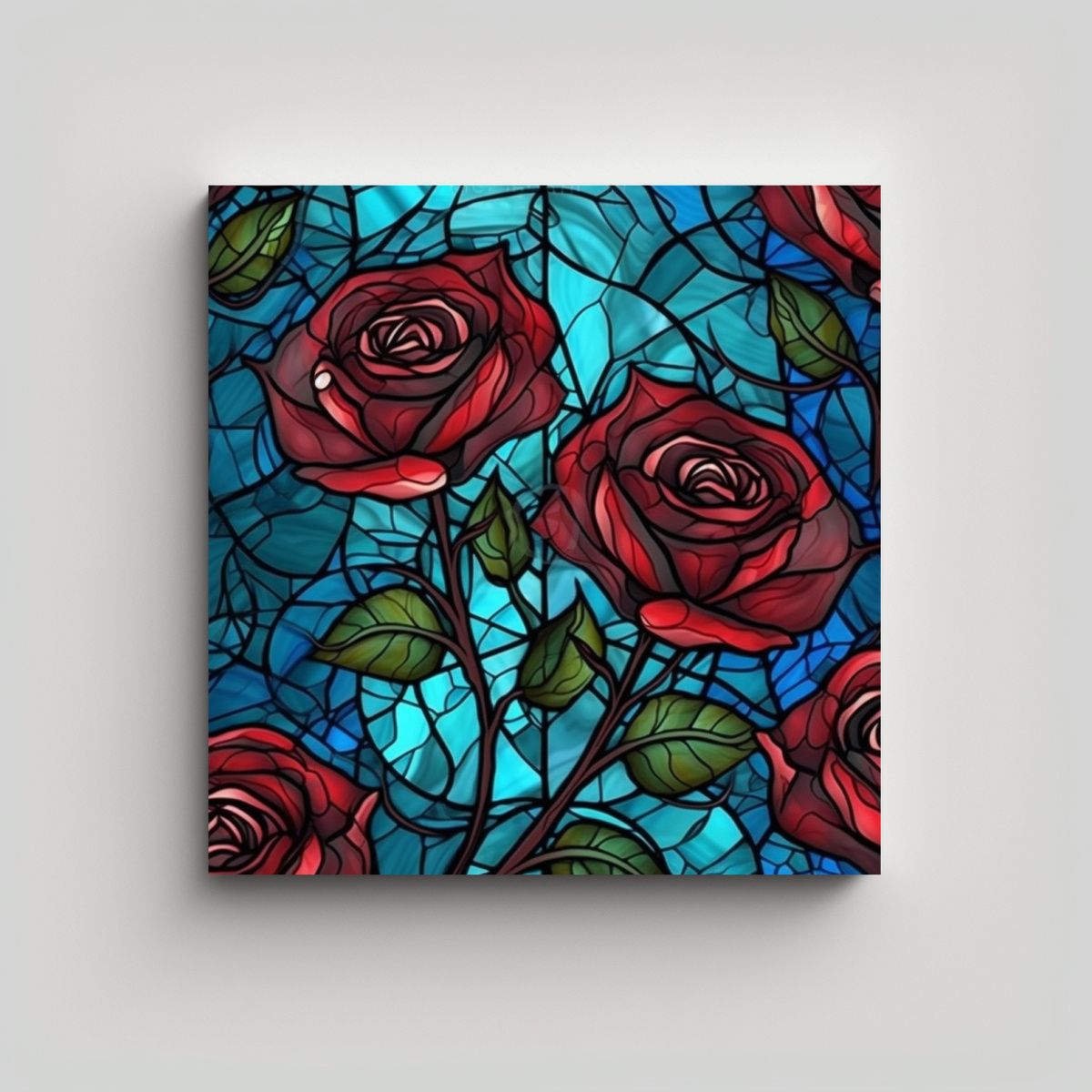 GENERICO - Cuadro Majestuoso De Rosas En Vitral Patrón 70x70 Cm