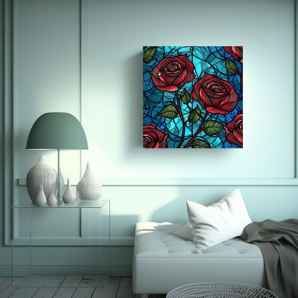 GENERICO - Cuadro Majestuoso De Rosas En Vitral Patrón 70x70 Cm