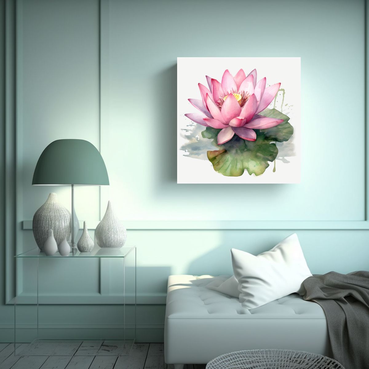 GENERICO - Cuadro Original Tela En Bastidor Loto Rosa 80x80 Cm