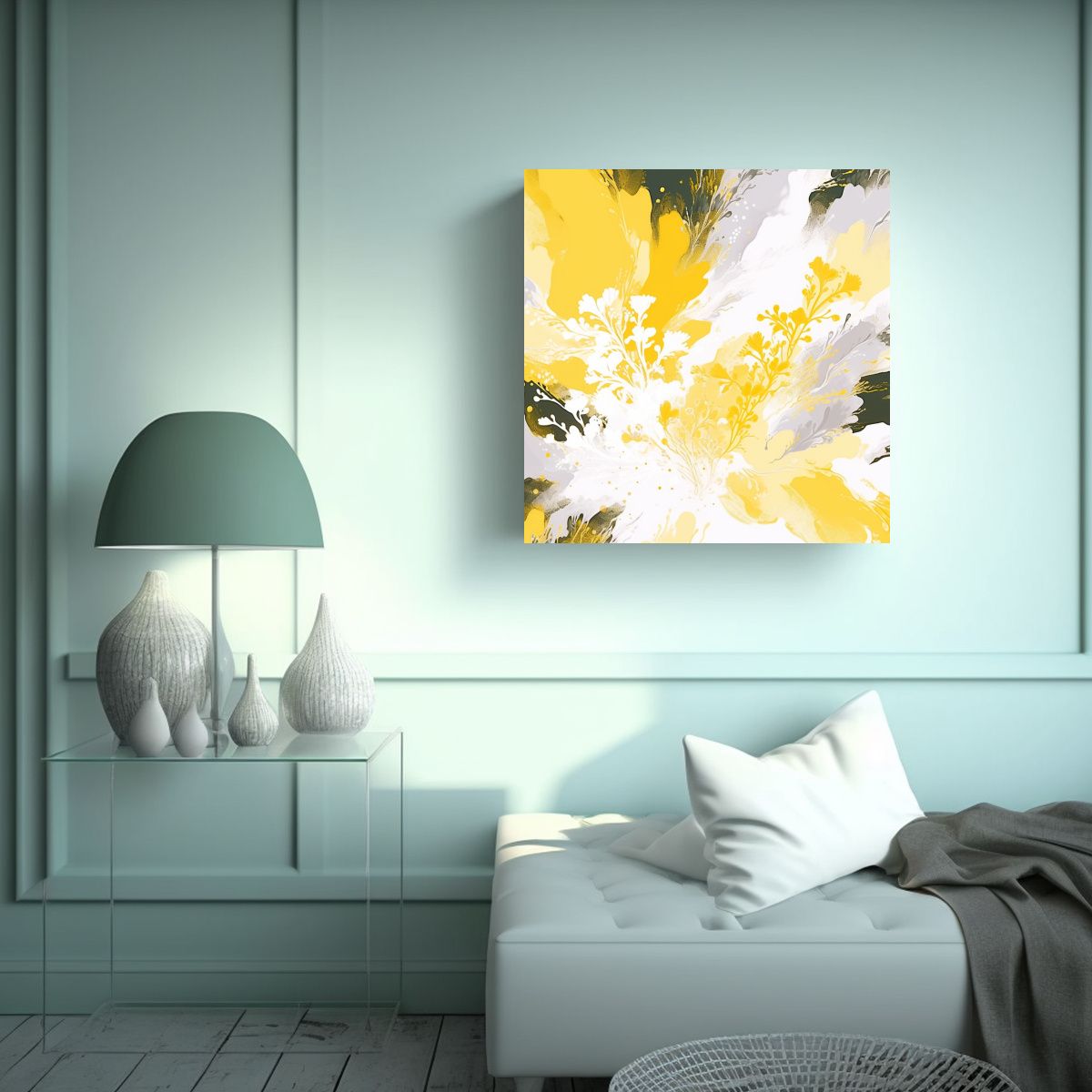 GENERICO - Lienzo De Tela En Amarillo Y Blanco Estilo 70x70 Cm