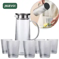 GENERICO - Set Jarra Vidrio Moderna + 6 Vasos Copas De Vidrio