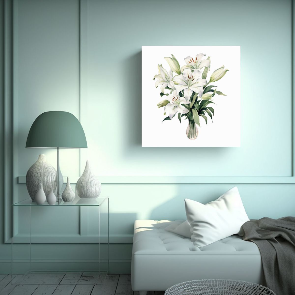 GENERICO - Bastidor Tela Belleza Acuarela Lirios Blancos 90x90 Cm