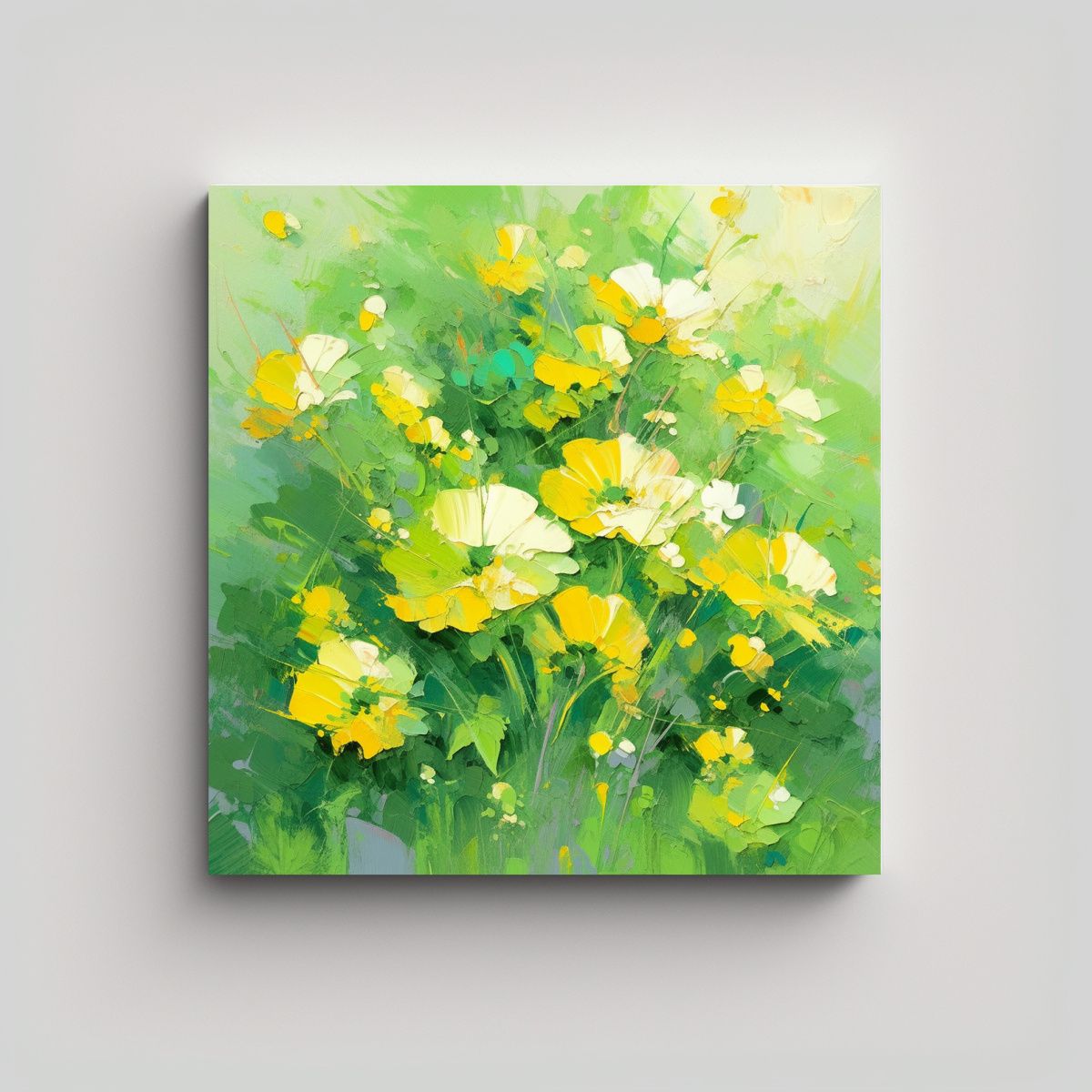 GENERICO - Cuadro Flores Amarillas Y Verdes En Lienzo 70x70 Cm