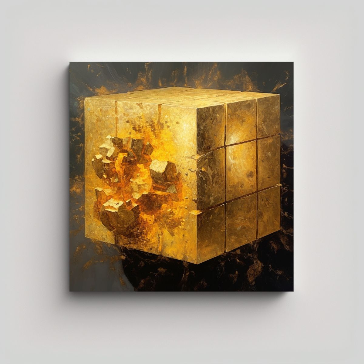 GENERICO - Cuadro Decorativo Arte De Pared Cubo Dorado En 80x80 Cm.