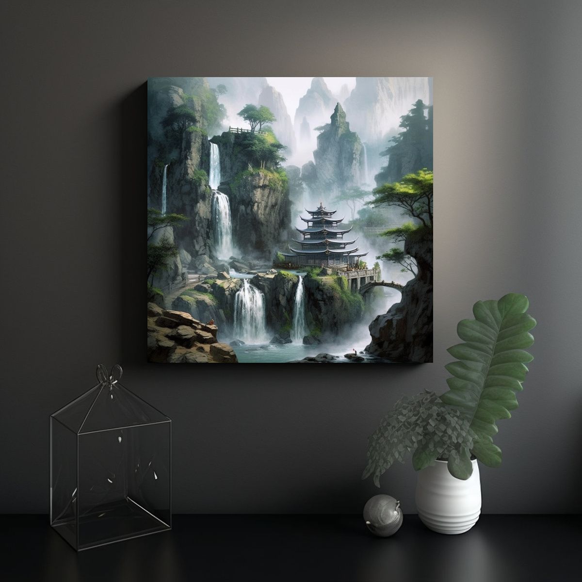 GENERICO - Pintura Paisaje Cascada Para Decoración De 80x80 Cm