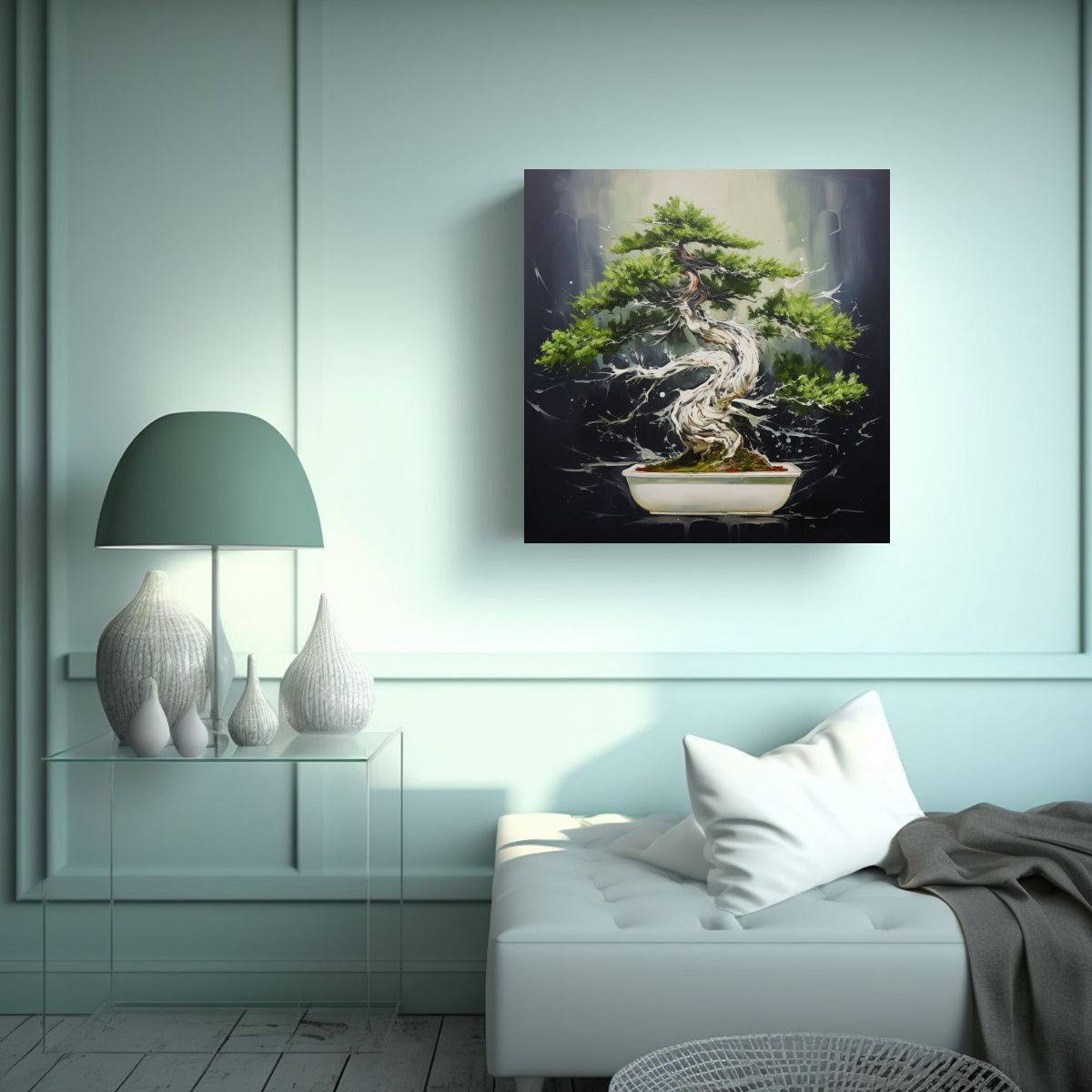 GENERICO - Pintura Abstracta De Un árbol De Bonsái De 70x70 Cm.