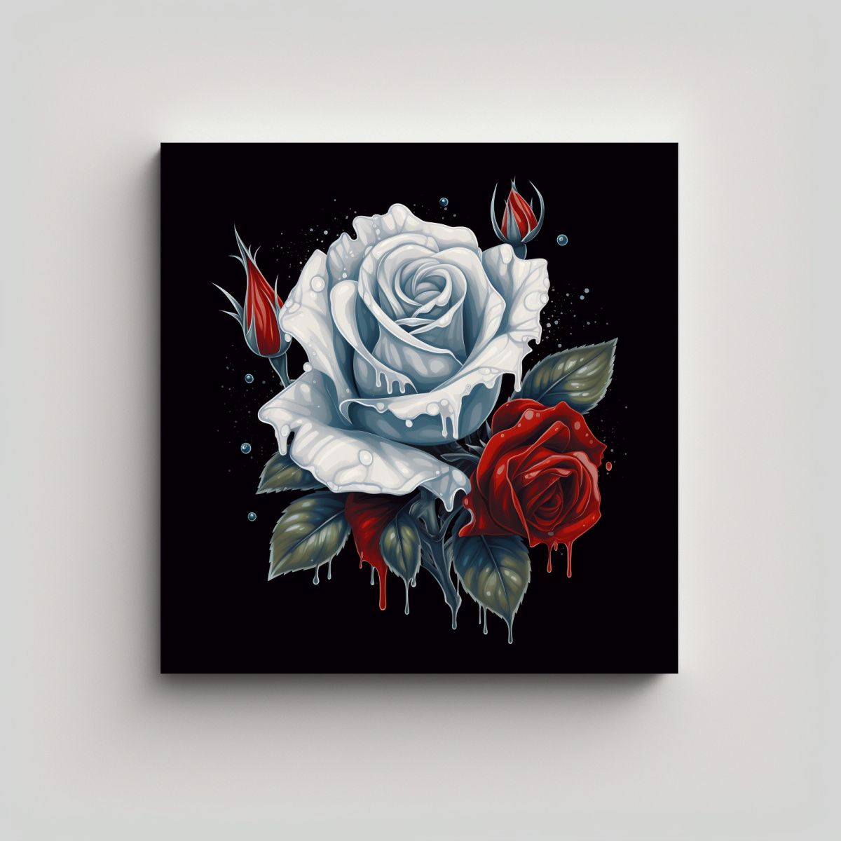 GENERICO - Belleza Gótica Rosa Roja Y Blanca Con Yemas En 80x80 Cm