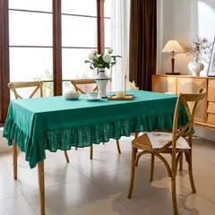 ANGELES DEL HOGAR - Mantel de Lino Estilo Frances Calidad Premium 140x220cm Verde