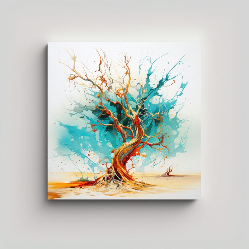 GENERICO - Pintura Abstracta Líneas Finas árbol Ocotillo 80x80 Cm