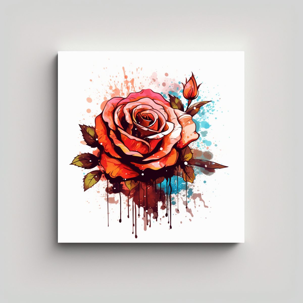 GENERICO - Cuadro Decorativo De Rosa Acuarela Sin Fondo En 70x70 Cm