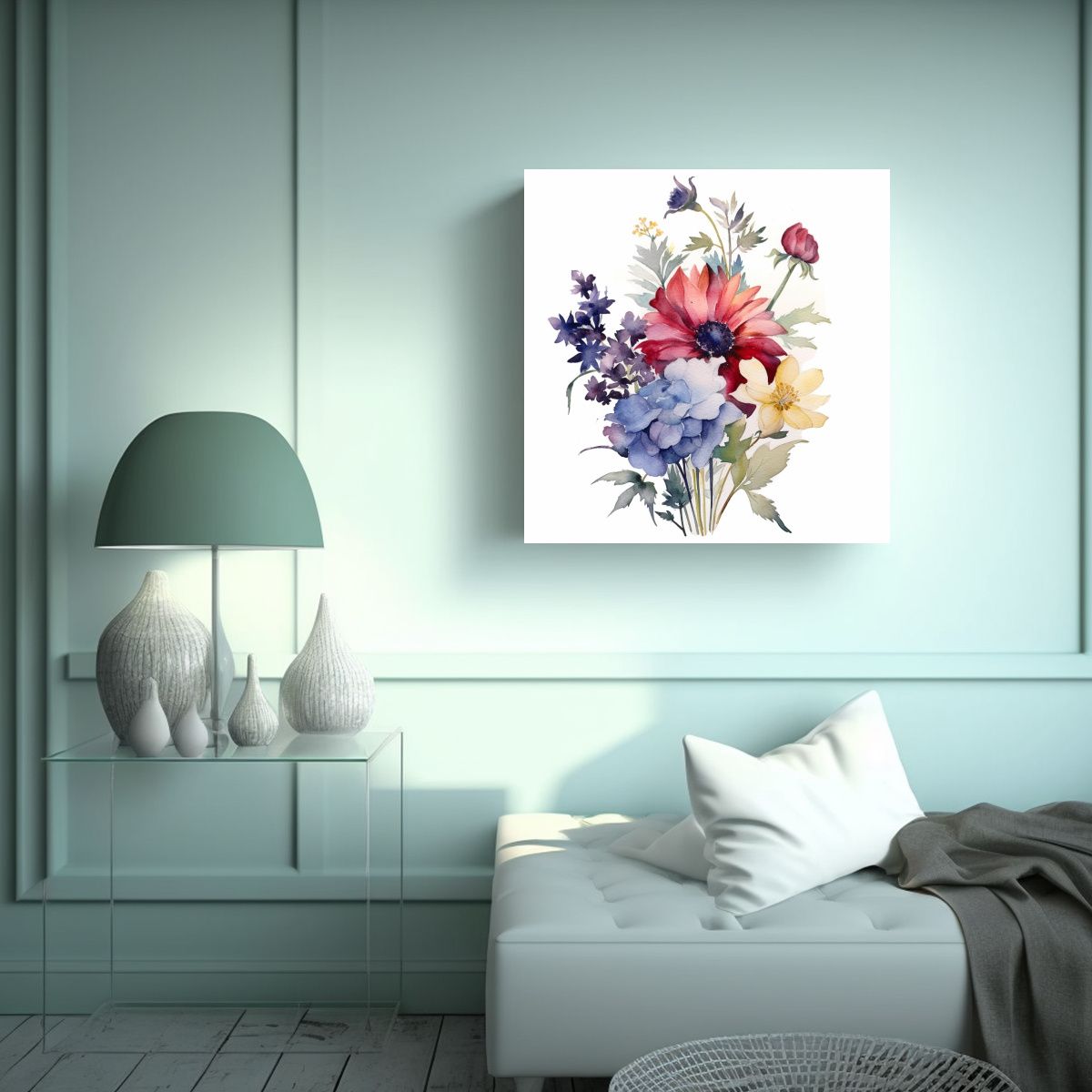 GENERICO - Arte Moderno Flores En Acuarela Con Detalles 70x70 Cm