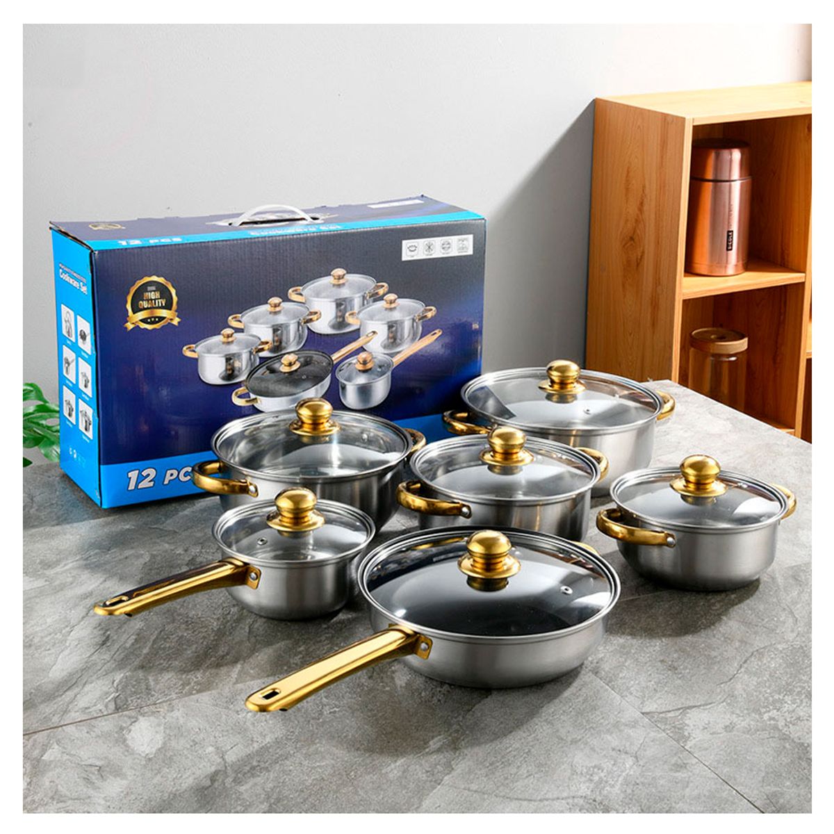 IRM - Bateria De Cocina Juego De Ollas Y Sartenes 12 Piezas