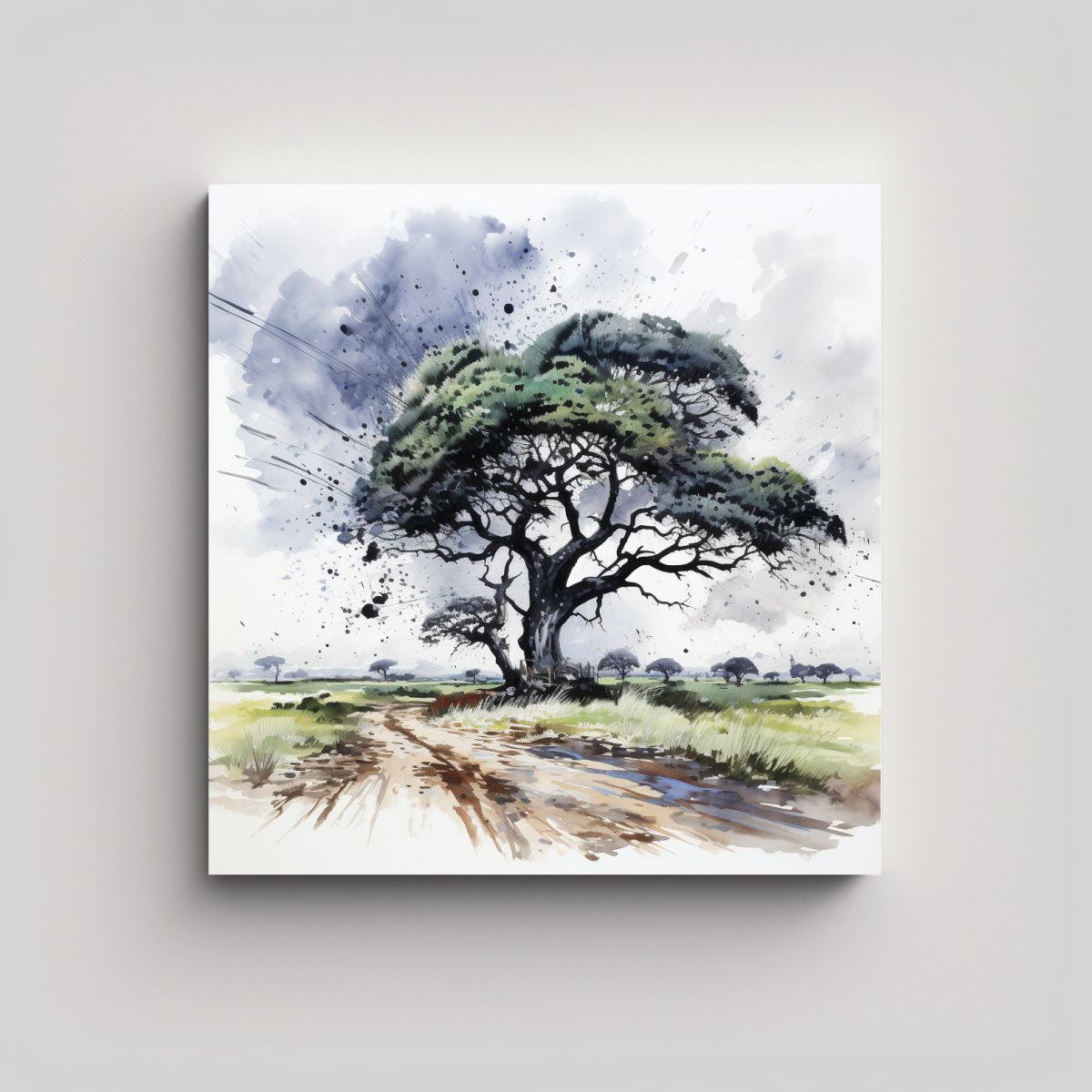 GENERICO - Cuadro Abstracto Blanco Y Negro De árbol De 90x90 Cm