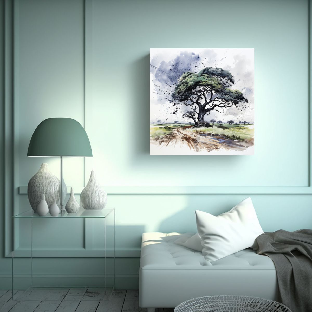 GENERICO - Cuadro Abstracto Blanco Y Negro De árbol De 90x90 Cm