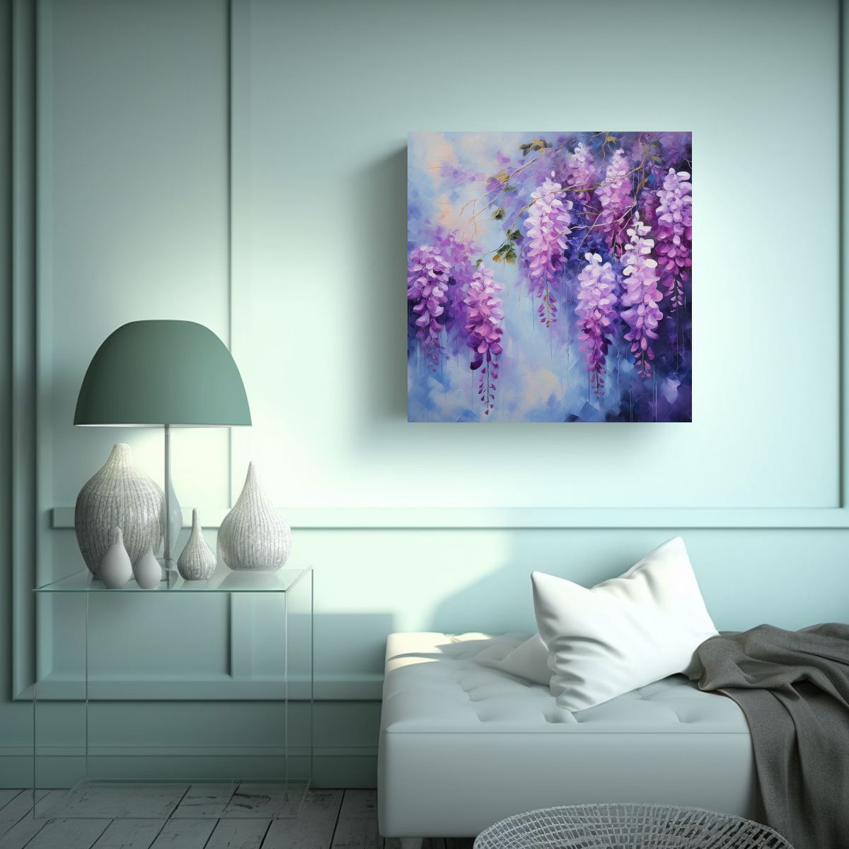 GENERICO - Pintura Abstracta De Flores De Glicinias En 80x80 Cm